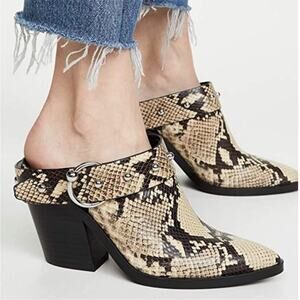 Rebecca Minkoff Sallest Studded Block Heel Mules Snake Embossed Leather Size 9.5